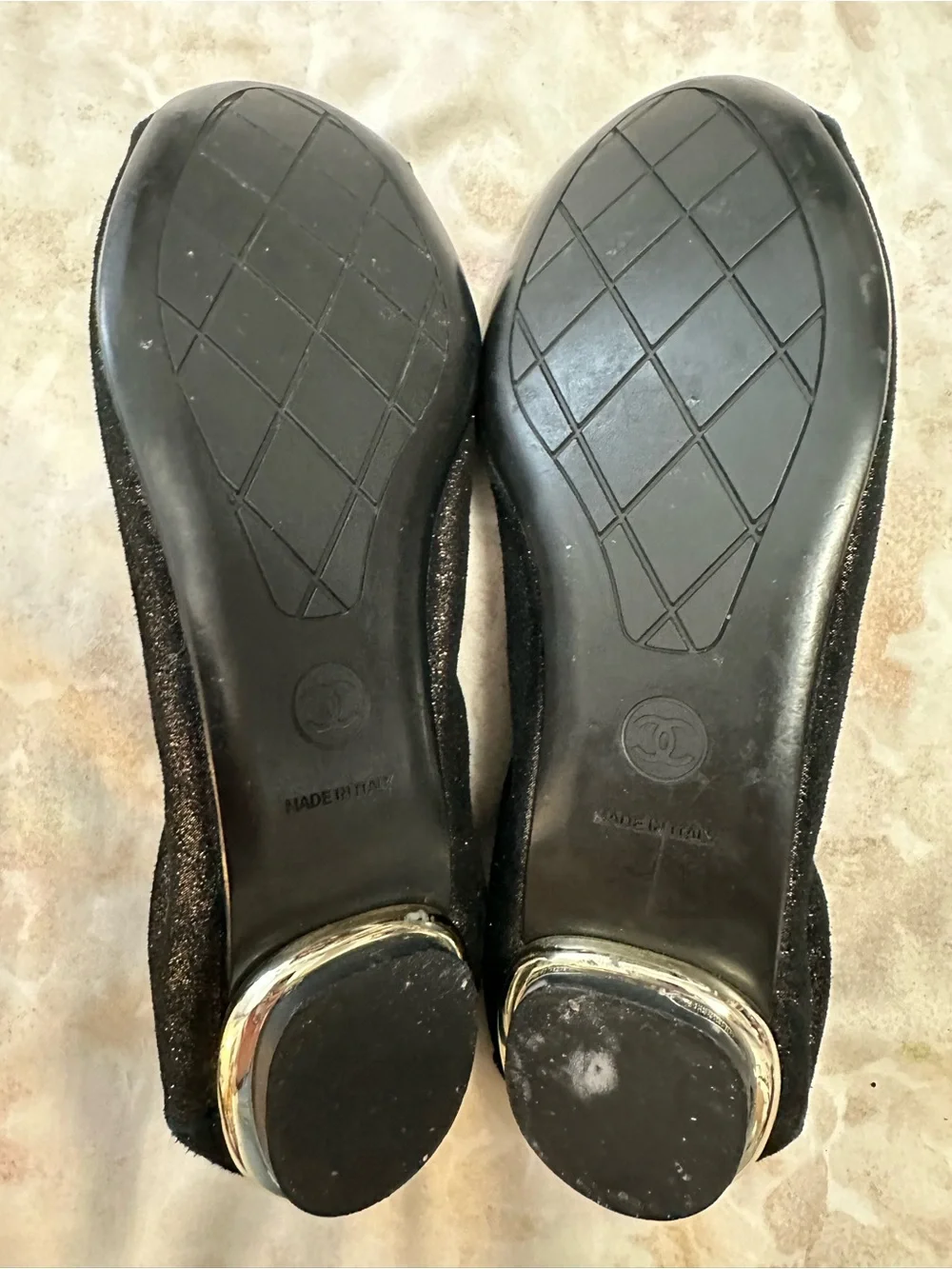 CHANEL Black Quilted Leather Slip-On Ballet Flats with Branded Dust Bag